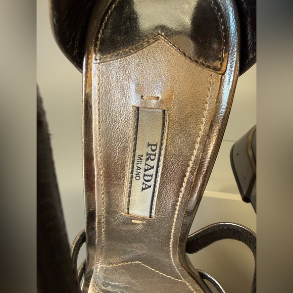 Prada Capretto Lamina Sandals Sz 6.5 37 - Picture 8 of 15